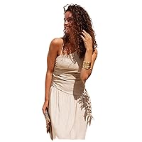 Summer Dresses for Women 2022 Criss Cross Lace Up Backless Cut Out Ruched Ruffle Hem Dress (Color : Beige, Size : M)