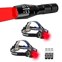 Red Flashlight and 2Pcs Red Headlamp Bundle, Grest for Hunting Astronomy Night Observation