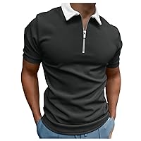 Short Sleeve Polo Shirts for Men Quarter Zip Casual Classic Fit Blouse Tops Gym Muscle Sports Workout Tennis Shirts
