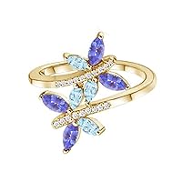 Butterfly Ring!! Marquise Shaped Aquamarine and Blue Sapphire Ring 9k Gold