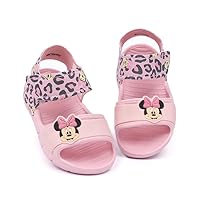 Disney Minnie Mouse Kids Sandals | Girls Leopard Print Sliders with Supportive Strap for Toddlers | Pink Slip-on Footwear