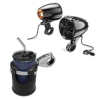 LEXIN Q3 Motorcycle Speakers, Bundle with C3 Motorcycle Cup Holder for Harley Davidson, Aluminum Large Drink Holder