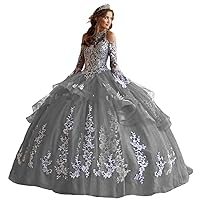 Women's Off Shoulder Quinceanera Dresses Lace Appliques Long Sleeve Prom Ball Gown