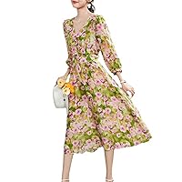 Women's Elegant Print Dress,Summer Mulberry Silk French Style Outfit