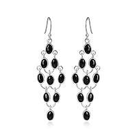 925 Sterling Silver Black Onyx Victorian Style Dangle Chandelier Earrings Jewelry for Women