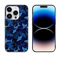 Blue Camo Sharks Protective Phone Case Ultra Slim Glass Case Shockproof Phone Cover Shell Compatible for iPhone 14 Pro