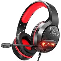 BENGOO Gaming Headset Headphones for Xbox Series X|S, Xbox One, PS5, PC, Mac, Nintendo Switch, Noise Isolating Over Ear Headphones with Mic, Red LED Light, Bass Surround for Sega Dreamcast