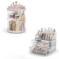 Roseenvi Clear Rotating Makeup Organizer and Clear Makeup Organizer for Vanity