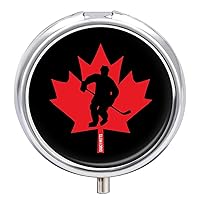 Canada Hockey Player Maple Leaf Round Pill Organizer Box Portable Travel Small Medicine Case Container 3 Compartment Gifts