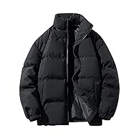 Puffy Jacket Men Big And Tall 2023 Winter Coat Padded Zip Up Stand Collar Drop Shoulder Quilted Bubble Jackets