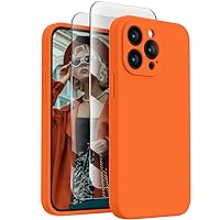 FireNova Designed for iPhone 15 Pro Max Case, Silicone Upgraded [Camera Protection] Phone Case with [2 Screen Protectors], Soft Anti-Scratch Microfiber Lining Inside, 6.7 inch, Neon Orange