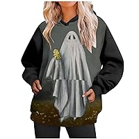 Halloween Ghost Sweatshirt for Women Spooky Season Hoodie Halloween Hooded Sweatshirts Loose Long Sleeve Fall Tops