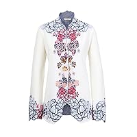 Tiffany Intarsia Pattern Cardigan in White Extra Fine Merino Wool Button Up Long Sleeve Sweater Jacket Pullover