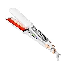 Professional Steam Flat Iron Hair Straightener, Salon 2 in 1 Straightening & Curling Hair Straightener with Infrared, Ceramic Tourmaline Heat Plate with Ionic (White)
