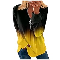 Basic Tops for Women,Women's Zipper Round Neck Tops Cotton Blouses Casual Fashion Shirt Tops Women's Casual Long Sleeve Tops