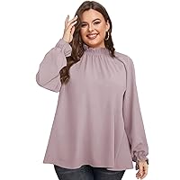 LALAGEN Plus Size Puff Long Sleeve Tops for Women Casual Frill Mock Neck Ruffled Blouse Loose Fit Tunic Shirts 1X-5X