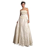 Ivory Strapless Satin Floor-Length Wedding Dresses With Antique Lace