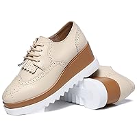 DADAWEN Women's Fashion Tassels Square-Toe Lace-up Platform Wedge Oxford Shoes