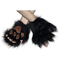Women Girls Warm Half Finger Plush Gloves Therian Gloves Wolf Paws Gloves Cosplay Costume Halloween Fancy Party Costume Accessories
