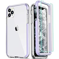COOLQO Compatible for iPhone 11 Pro Case 5.8 Inch, with [2 x Tempered Glass Screen Protector] Clear 360 Full Body Coverage Silicone Protective Shockproof for iPhone 11 Pro Cases Phone Cover - Purple