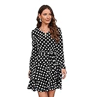 Unique Women Maxi Dress Black Polka Dots Ruffle Long Sleeve Winter Mini Sexy Boho Dress
