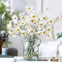 AmyHomie Artificial Flowers,10 pcs Silk Daisy, Artificial Gerber Daisy for Home Decoration, Fake Wildflowers Spring Flowers for Wedding Decoration(Milk White)