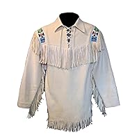Men's Western Cowboy Fringed & Beaded Suede Leather Shirt