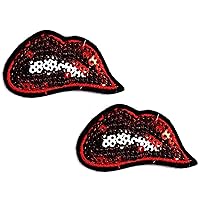 Kleenplus 2pcs. Mini Red Mouth Sexy Biting Lips Iron on Patches Cartoon Kids Fashion Style Embroidered Motif Applique Decoration Emblem Costume Arts Sewing Repair