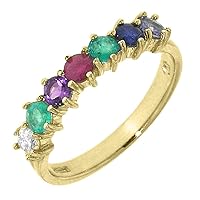 14k Yellow Gold Natural Multi Gem and Diamond Womens DEAREST Eternity Ring - Sizes 4 to 12 Available