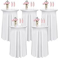 5 Packs Round Spandex Cocktail Table Covers with Skirt Tablecloths Stretch Square Tablecloth for Fitted High Top Bar Wedding Party Banquet (White, 32 x 43 Inch)