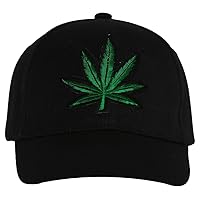 Marijuana Leaf Adjustable Hat Cap - Black