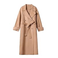 Women's Double-Sided Fleece Coat with Belt, Autumn Winter Medium Length Wool Coat Overcoat