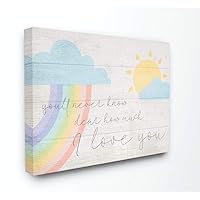 Stupell Industries How Much I Love You Rainbow Clouds and Sun on Planks Stretched Canvas Wall Art, 24 x 30, Multi-Colored