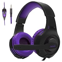 Anivia Headphones with Microphone Surround Sound Active Noise Canceling Wired Gaming Headphones - 3.5mm Audio Jack Stereo Headset for PC, PS4, PS5, Switch, Xbox One, Purple (Game & Work)