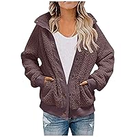 TUNUSKAT Womens Plus Size Fleece Jacket Winter Fashion Lapel Snaps Warm Lamb Coat Solid Zip Up Pockets Short Fuzzy Outwear