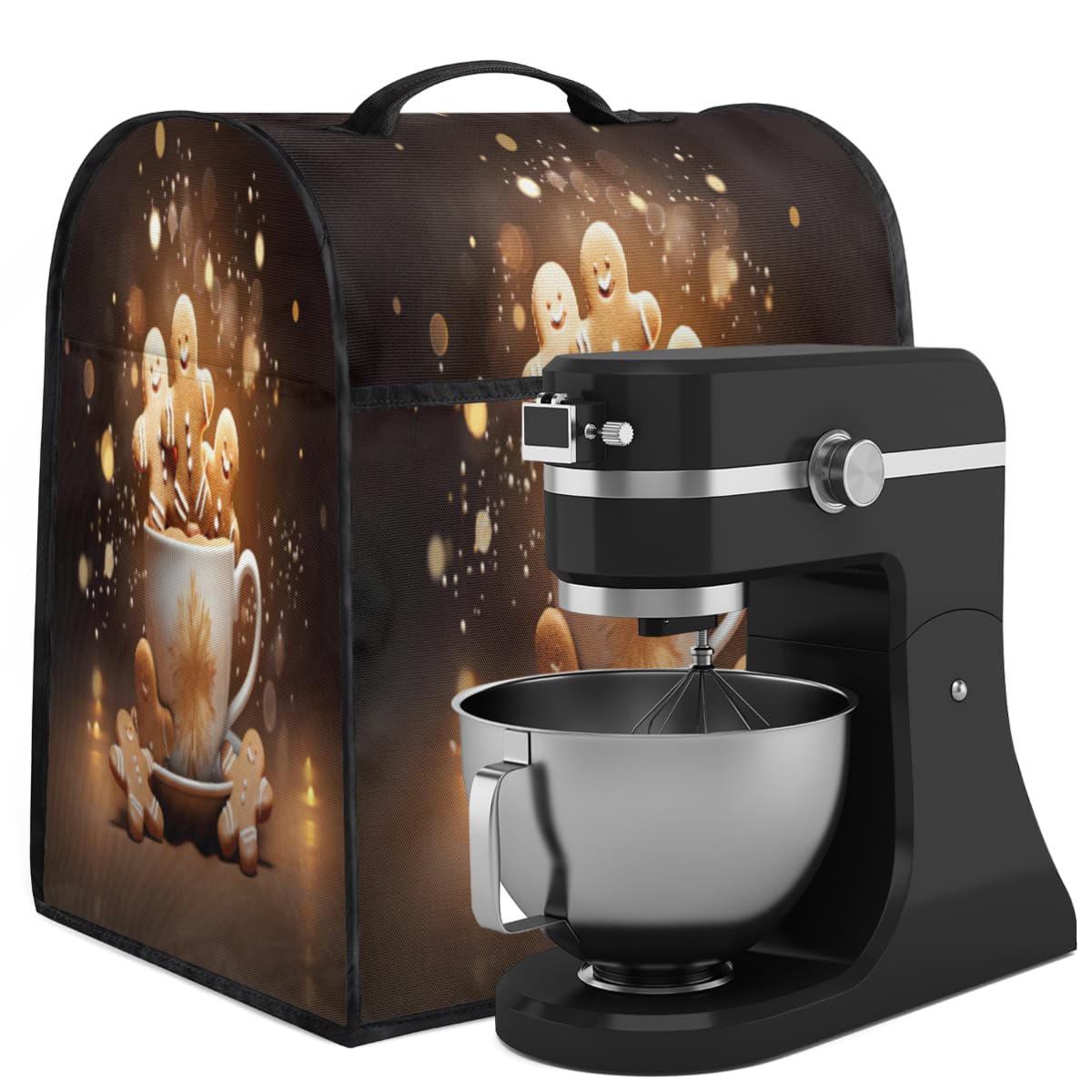Christmas Cup With Gingerbread Men (5) Coffee Maker Dust Cover Mixer Cover with Pockets and Top Handle Toaster Covers Bread Machine Covers for Kitchen Cafe Bar Home Decor