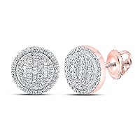 10K Rose Gold Mens Baguette Diamond Circle Cluster Earrings 1/2 Ctw.