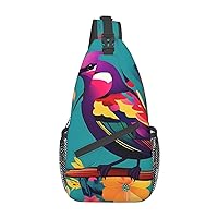 Colorful Flowers Bird Sling Backpack Multipurpose Crossbody Bag Sling Bag Daypack For Travel Hiking Sports