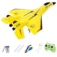 RC Plane for Kids, 11.2inch Foam Remote Control Airplane with LED Lights, Anti-Collision Jet Fighter Toy, RC Airplane Toys for Kids Beginner(Yellow)