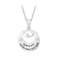 Tuscany Silver Women's Sterling Silver Rhodium Plated I Love You to The Moon and Back 15.7 mm Disc and Star Pendant on Rhodium Plated Panza Curb Chain 46 cm/18 inch