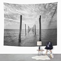 Subently Tapestry Black White Seascape Wooden Pillars 50x60 Inches Wall Hanging for home living bedroom dorm room