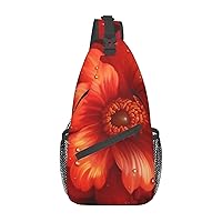 Red Beautiful Flower Sling Bag Lightweight Crossbody Bag Shoulder Bag Chest Bag Travel Backpack for Women Men