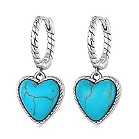 Natural Turquoise Earrings 925 Sterling Silver Heart Earring Vintage Genuine Turquoise Dangle Drop Earring Turquoise Jewelry Gifts for Women Girls