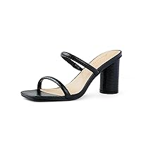Arromic Women's Heeled Sandals Square Toe Two Strap Block Heels for Women Comfortable Strappy Heels Slip on Heeled Sandals for Women Dressy