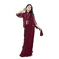 Indian Fancy Pre-Pleated Embellished One Minute Ruffle Jacket Saree Ready To Wear Sari 6180