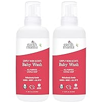 Simply Non-Scents Baby Wash Foaming Hand Soap, Organic All-Purpose Fragrance Free Body Wash for Sensitive Skin, Castile Soap with Coconut Oil, Shea Butter, Calendula, & Aloe, 34floz (2-Pk)