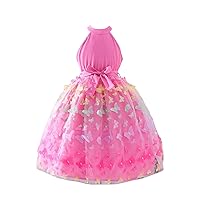 Floerns Girl's Butterfly Birthday Party Mesh Overlay Halter Neck A Line Midi Dress