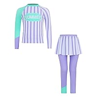 iiniim 2Pcs Girls Athletic Swimsuit Rash Guard UPF 50+ Long Sleeve Rash Tops Skirts Pants Sunsuit Swimwear