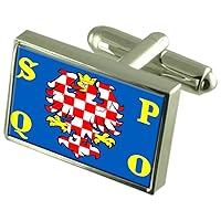 Olomouc City Czech Republic Sterling Silver Flag Cufflinks Engraved Box