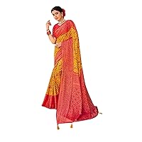 Indian Woman's Formal Printed Silk Braso Piping border sari Casual Saree Embroidery Blouse 2970
